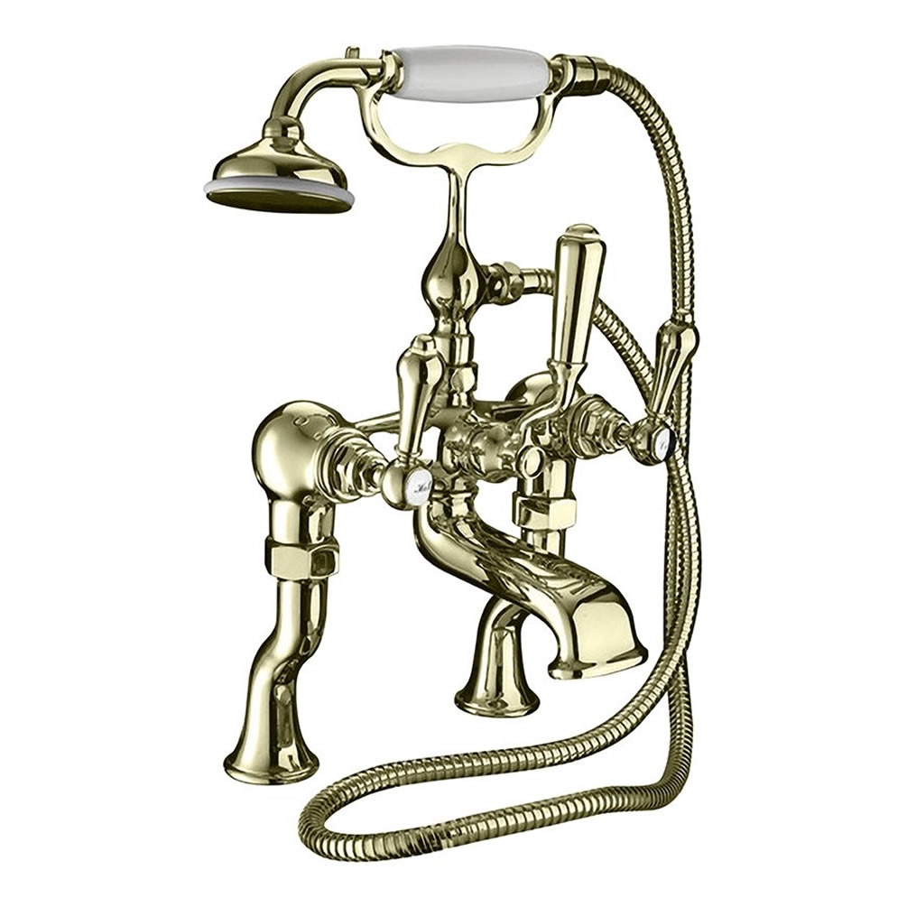 Imperial Regent Antique Gold Deck Mounted Bath Shower Mixer With Kit
